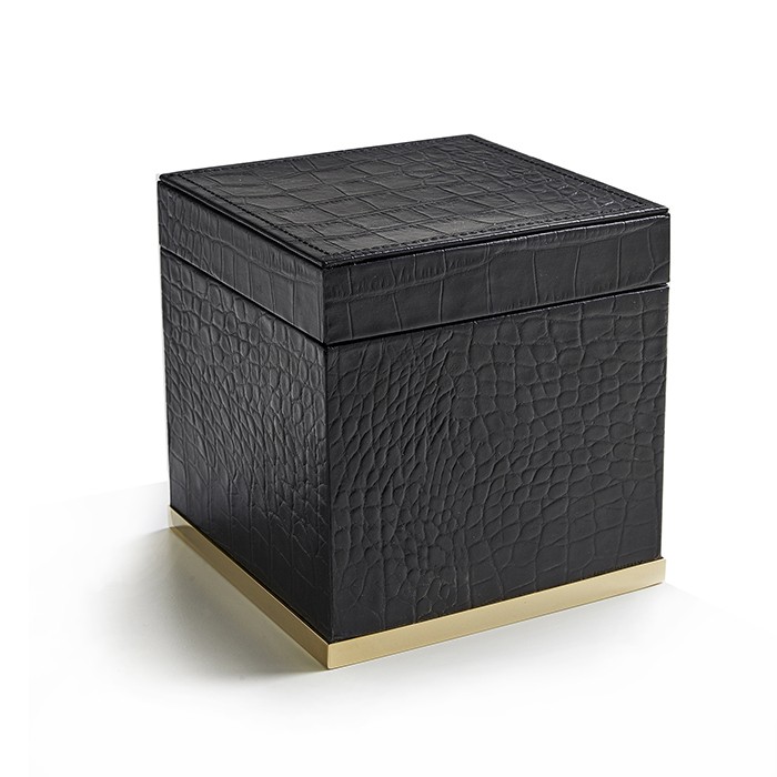 Коробка с крышкой 14х14хh14см, отделка: черная кожа, 3SC Cocco CO48AGD цвет: золото