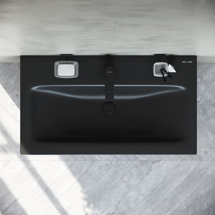 База под раковину, подвесная, 75 см, 2 ящика push-to-open, цвет: черный матовый Gem AM.PM арт. M90FHX07522BM