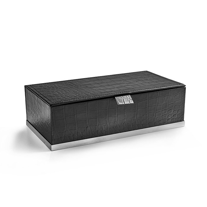 Коробка с крышкой 25х13хh8см, отделка: черная кожа, 3SC Cocco CO49ASL цвет: хром