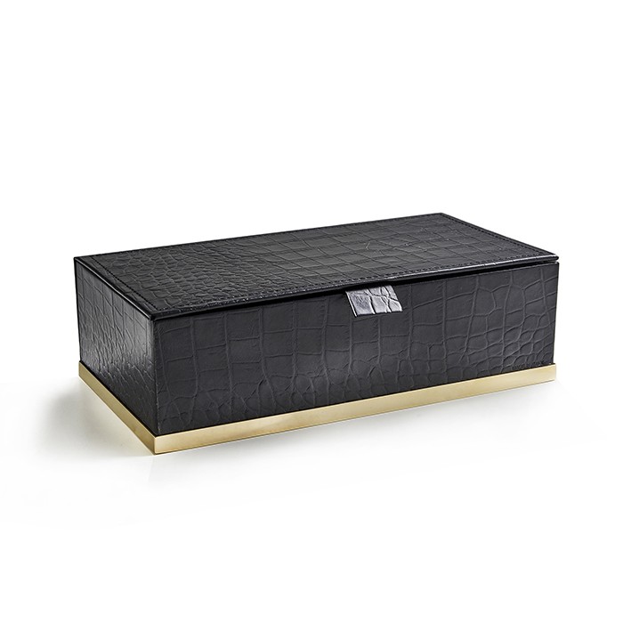 Коробка с крышкой 25х13хh8см, отделка: черная кожа, 3SC Cocco CO49AGD цвет: золото