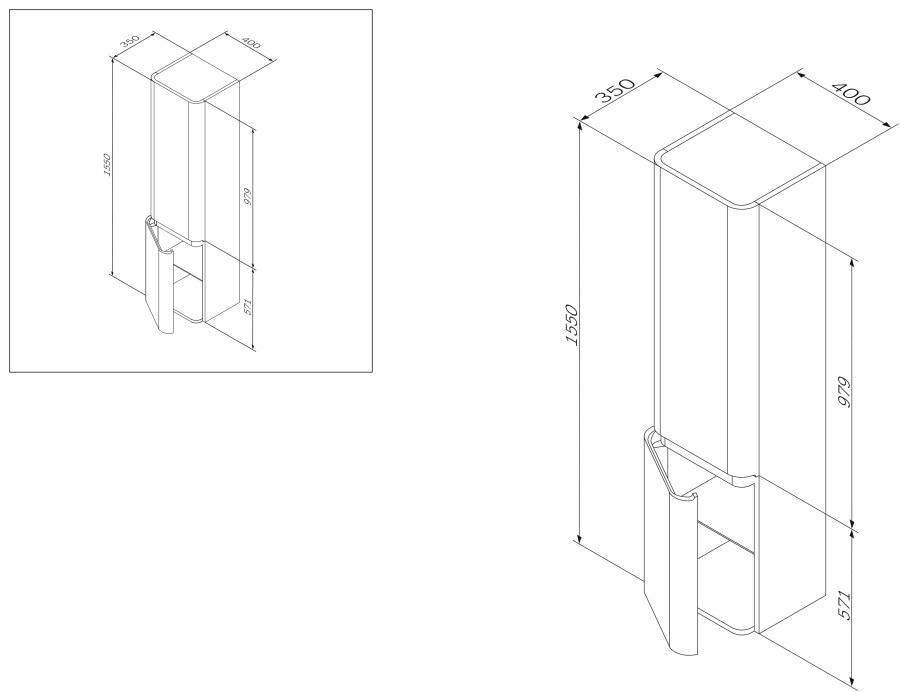 Шкаф-колонна, подвесной, левый, 40 см, двери, орех, текстурированная,  Sensation AM.PM арт. M30CHL0406NF