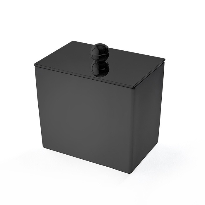 Баночка универсальная, 10х10х7 см, с крышкой, настольная, композит Solid Surface, 3SC Mood MN48ANO цвет: черный