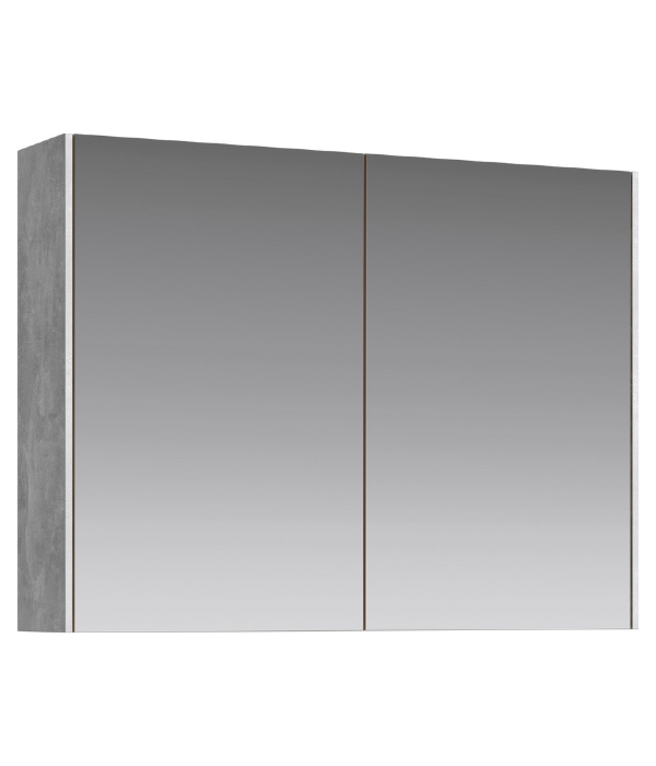 Зеркальный шкаф 80 см с двумя дверьми на петлях с доводчиком. Цвет бетон светлый Mobi арт. MOB0408+MOB0717BS AQWELLA