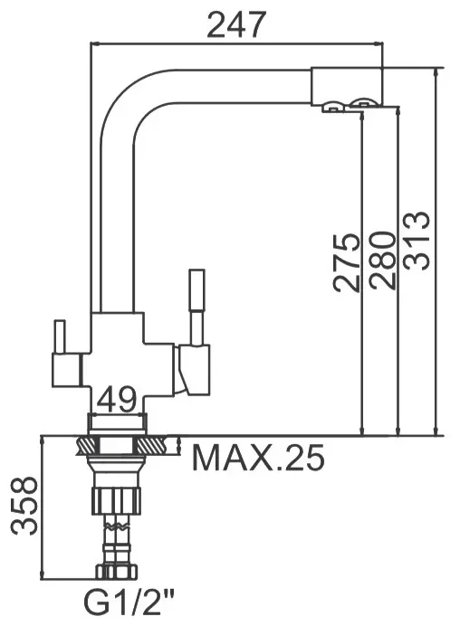 Смеситель для кухни высокий H55 Ledeme со встроенным фильтром (краном) под питьевую воду (хром) - L4055-3