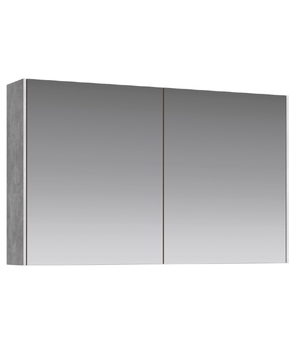 Зеркальный шкаф 100 см с двумя дверьми на петлях с доводчиком. Цвет бетон светлый Mobi арт. MOB0410+MOB0717BS AQWELLA