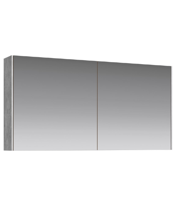 Зеркальный шкаф 120 см с двумя дверьми на петлях с доводчиком. Цвет бетон светлый Mobi арт. MOB0412+MOB0717BS AQWELLA
