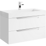 Подвесная тумба в белом матовом цвете с двумя ящиками с умывальником из литьевого мрамора Cube арт. CUB0109W AQWELLA