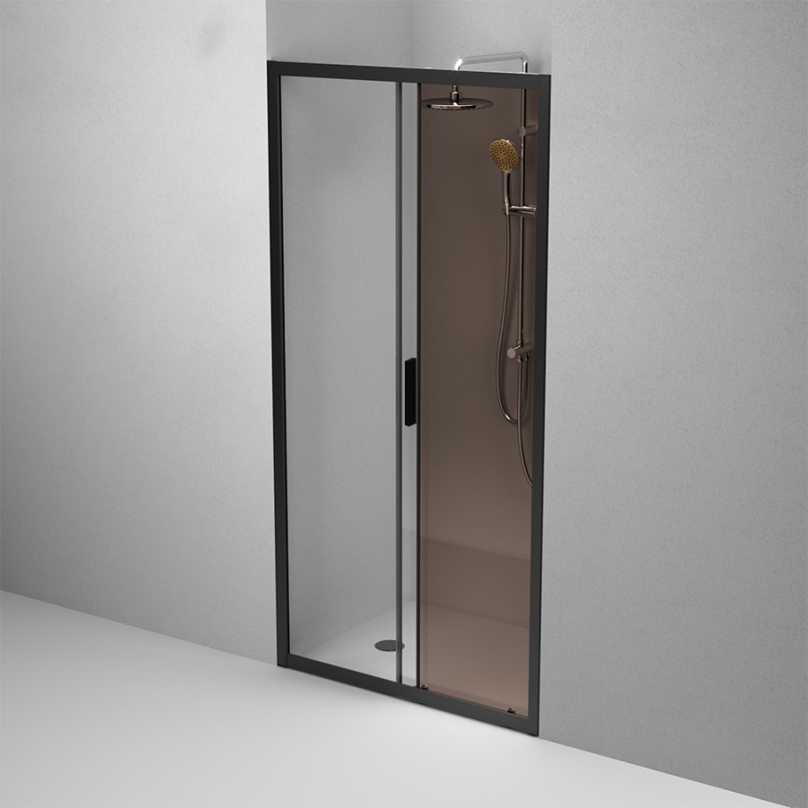 Дверь душевая 100х195, стекло бронзовое, профиль черный матовый Gem AM.PM арт. W90G-100-1-195BBr