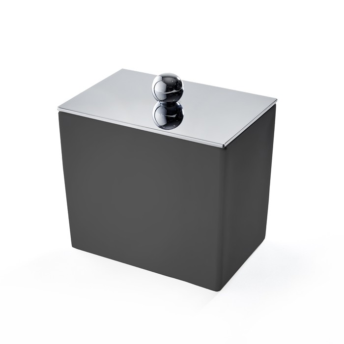 Баночка универсальная, 10х10х7 см, с крышкой, настольная, композит Solid Surface, 3SC Mood Black MN48ASL цвет: хром