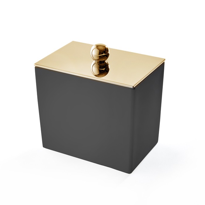 Баночка универсальная, 10х10х7 см, с крышкой, настольная, композит Solid Surface, 3SC Mood Black MN48AGD цвет: золото