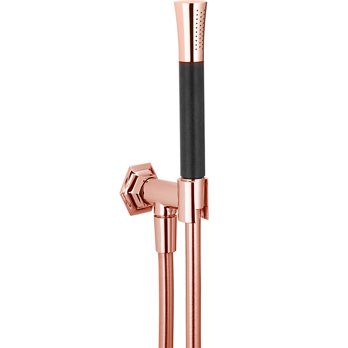 CISAL Душевой гарнитур : ручная лейка, шланг 150 см, вывод с держателем, цвет: золото розовое/черный матовый арт. CE0030307E