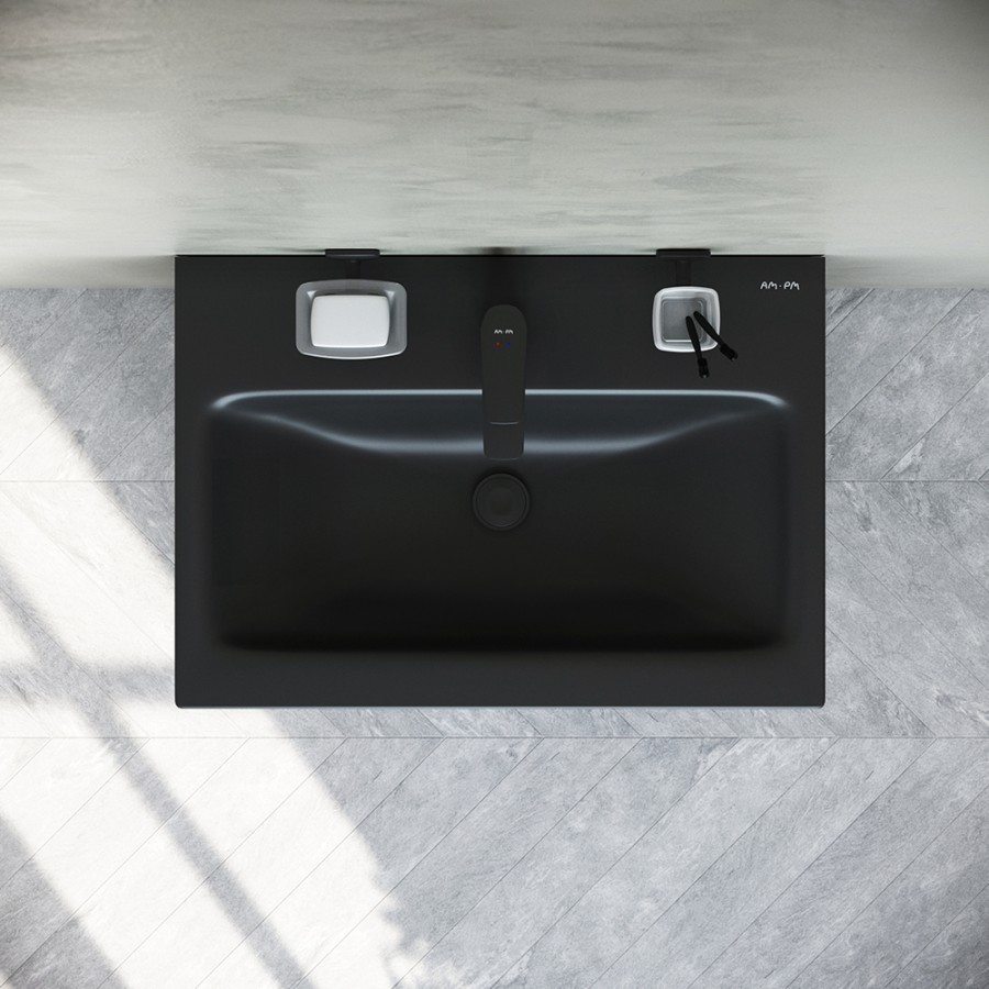 База под раковину, подвесная, 60 см, 2 ящика push-to-open, цвет: черный матовый Gem AM.PM арт. M90FHX06022BM