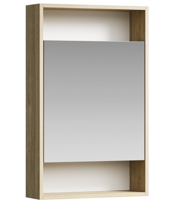 Универсальный левый/правый зеркальный шкаф с одной дверью и двумя открытыми полками, цвет дуб балтийский City арт. SIT0405DB AQWELLA