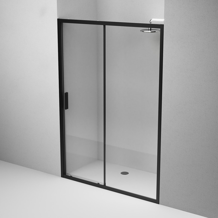 Дверь душевая 140х195, стекло прозрачное, профиль черный матовый Gem AM.PM арт. W90G-140-1-195BT