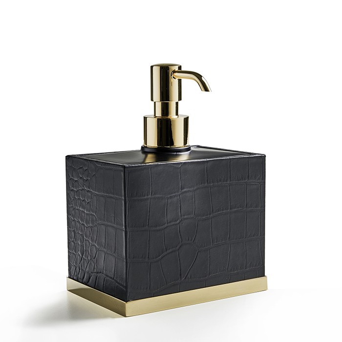 Дозатор для жидкого мыла, настольный, отделка: черная кожа, 3SC Cocco CO01DAGD цвет: золото