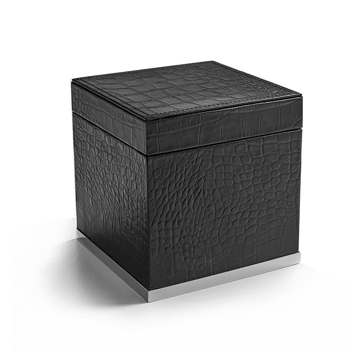 Коробка с крышкой 14х14хh14см, отделка: черная кожа, 3SC Cocco CO48ASL цвет: хром